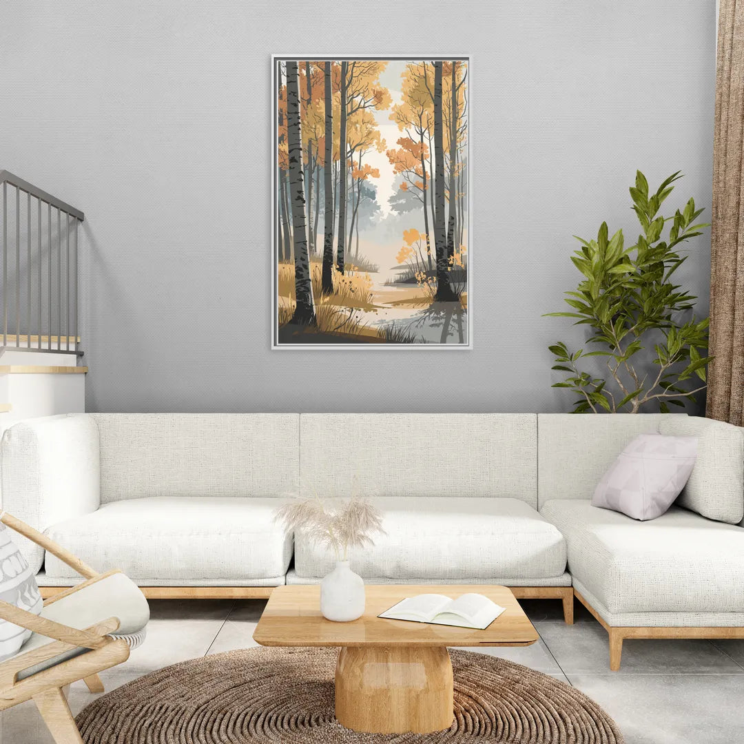 Aspen Tranquil Woodland - Living Room White Frame Canvas