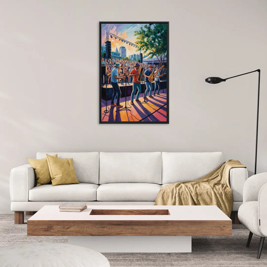 Montreal Jazz Festival Scene - Living Room Black Frame Canvas