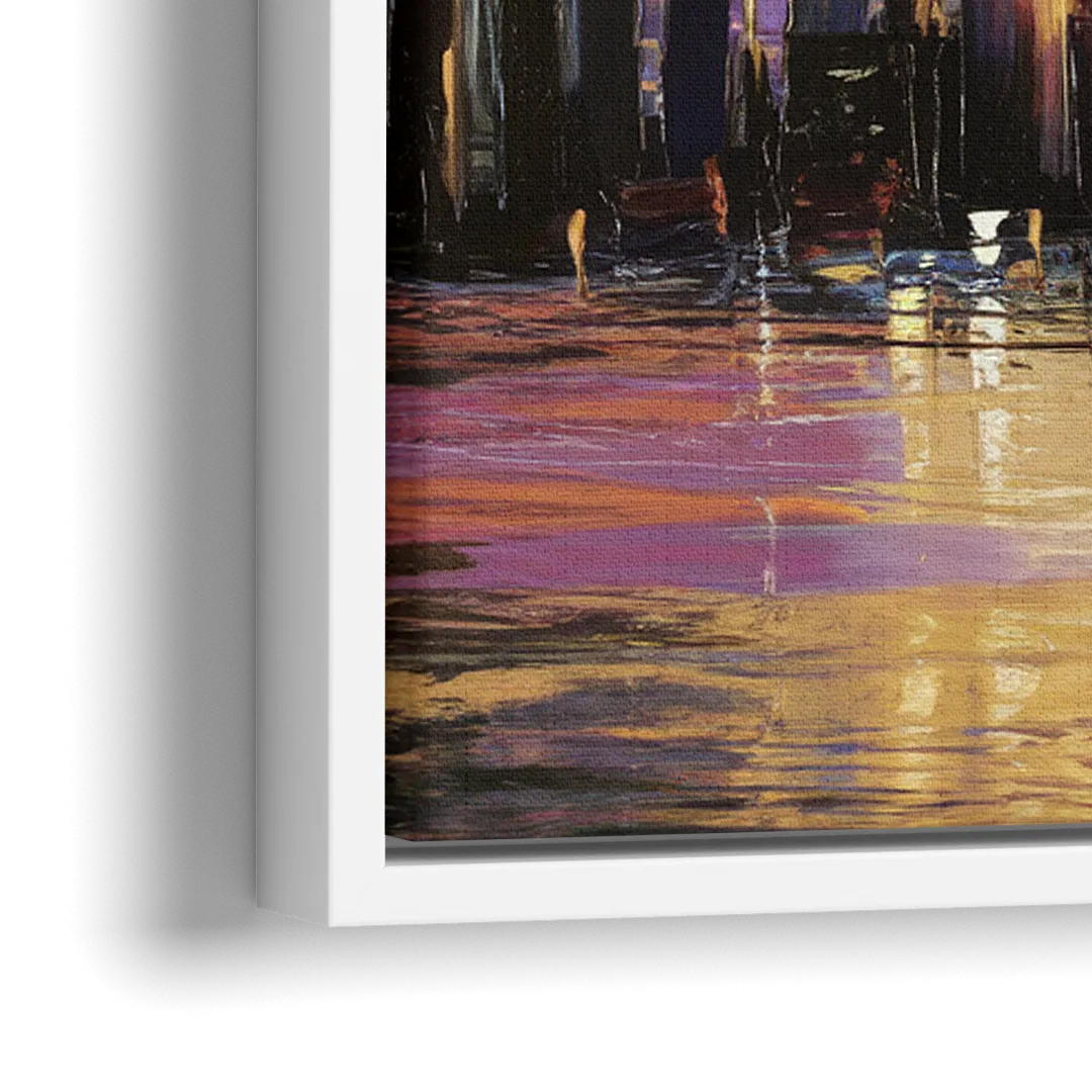 New York City Skyline At Sunset - Close-Up White Frame Canvas