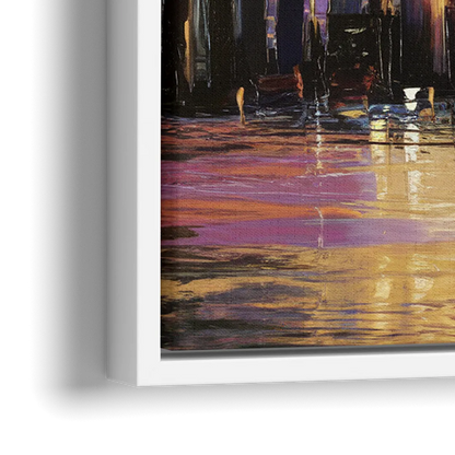 New York City Skyline At Sunset - Close-Up White Frame Canvas