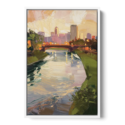Rochester Genesee River View - White Frame Canvas