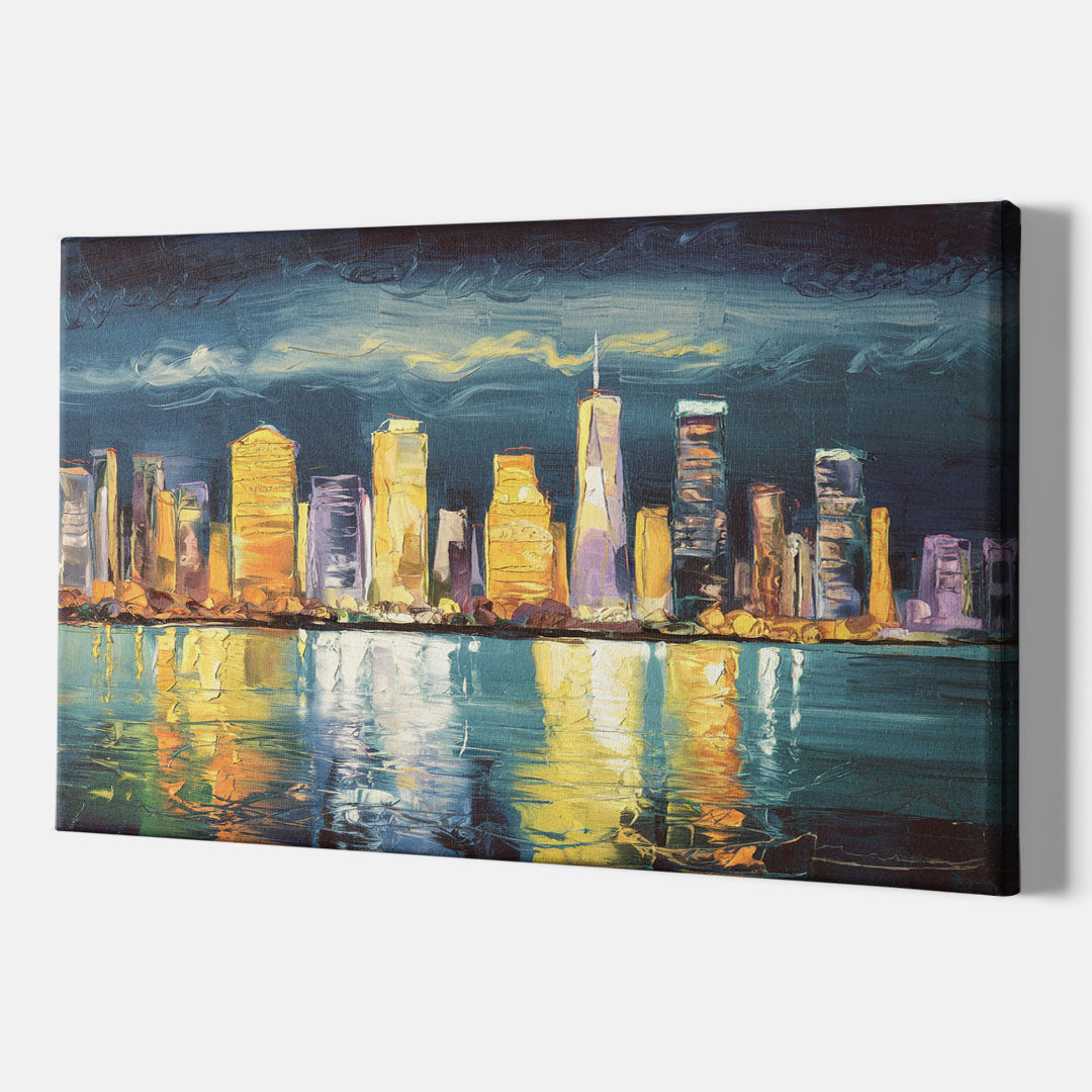 Jersey City Night Lights - Canvas Wall Art Indoor