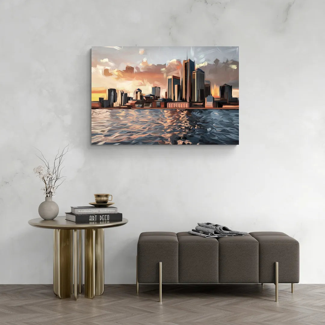 Detroit Cityscape Photography - Canvas Wall Art Living Room
