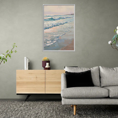 Huntington Beach Ocean Waves - Living Room White Frame Canvas