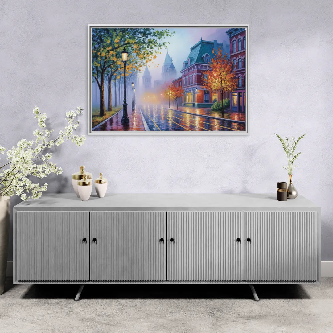 Quebec City Foggy Morning - Living Room White Frame Canvas