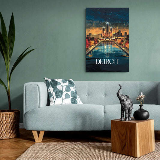 Detroit Scenic Nightscape - Canvas Wall Art Living Room