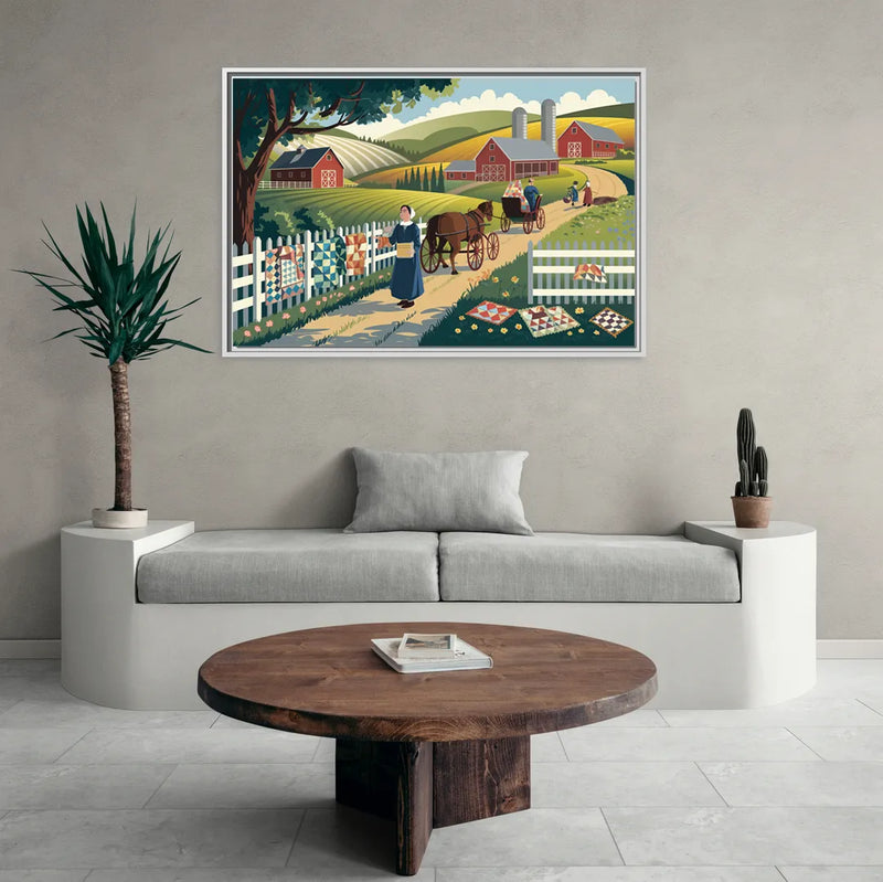 Lancaster Amish Farmlands Experience - Living Room White Frame Canvas