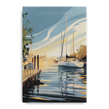 Long Beach Harbor and Sailboats - Canvas Wall Art