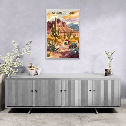 Albuquerque Desert Landscape - Living Room White Frame Canvas