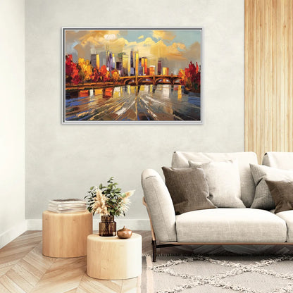 Minneapolis Mississippi River View - Living Room White Frame Canvas