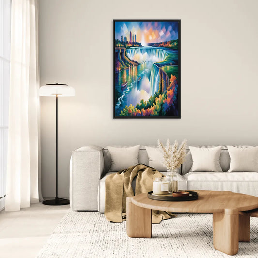 Niagara Falls Tunnel View - Living Room Black Frame Canvas