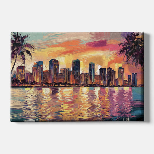 Miami Skyline At Sunset - Canvas Wall Art