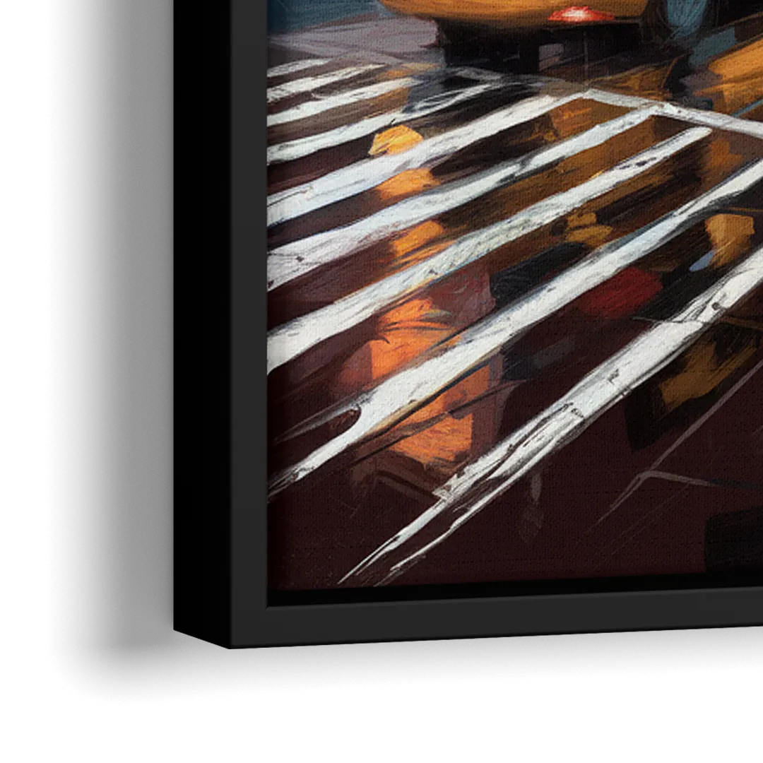 New York City Times Square in Motion Night - Close-Up Black Frame Canvas