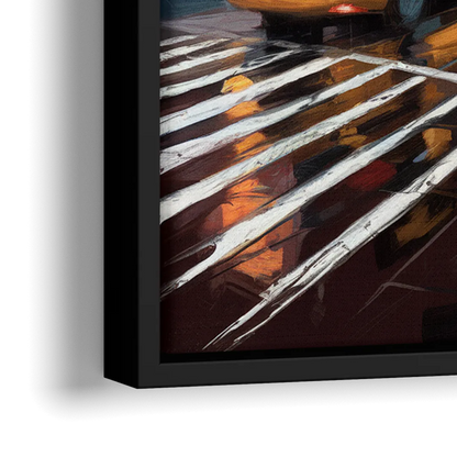 New York City Times Square in Motion Night - Close-Up Black Frame Canvas