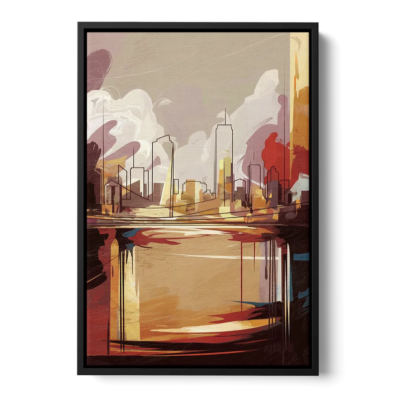 Fort Wayne Skyline Panorama - Black Frame Canvas