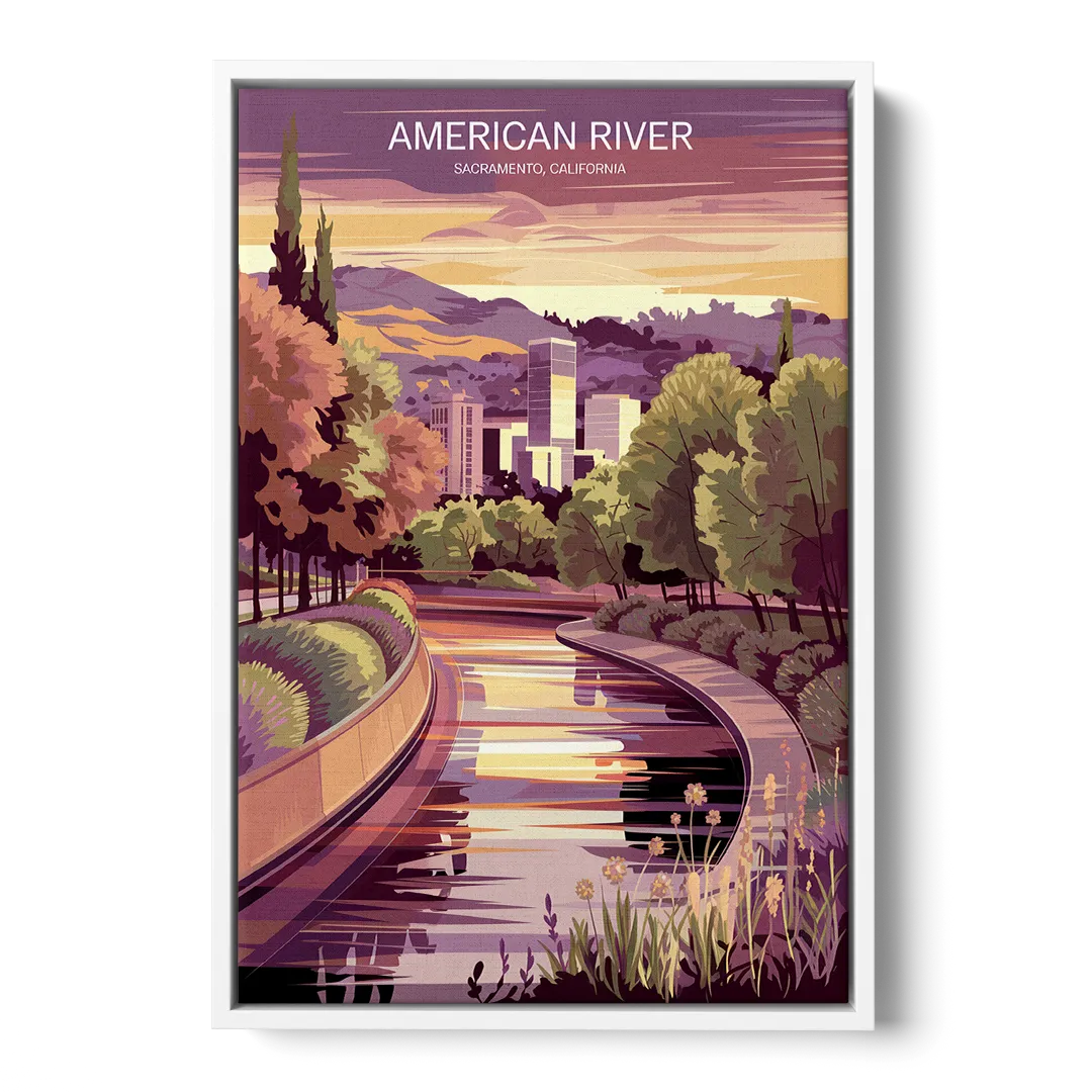 Sacramento American River Scene - White Frame Canvas