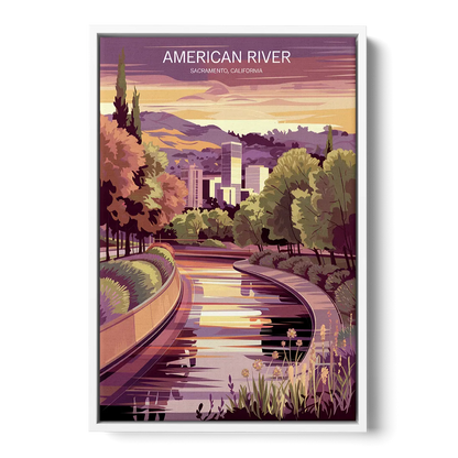 Sacramento American River Scene - White Frame Canvas