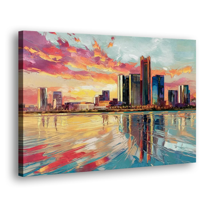 Detroit Skyline At Sunset - Canvas Print Art Sides