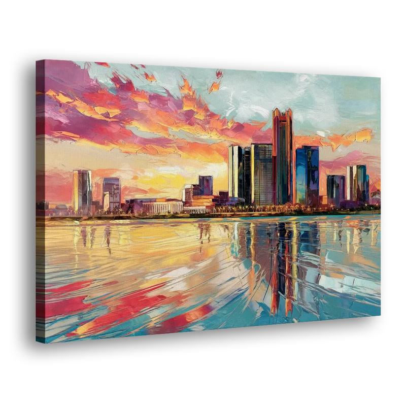 Detroit Skyline At Sunset - Canvas Print Art Sides