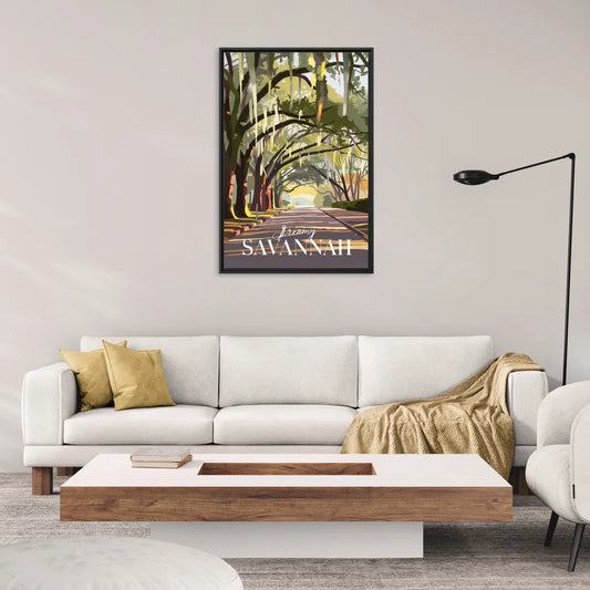 Savannah Spanish Moss Streets - Living Room Black Frame Canvas