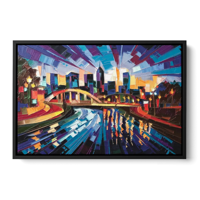 Greenville Vibrant Cityscape - Black Frame Canvas