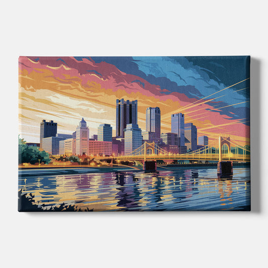 Pittsburgh Skyline At Sunset - Canvas Wall Art