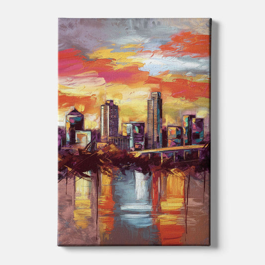 Austin Sunset Over Skyline - Canvas Wall Art