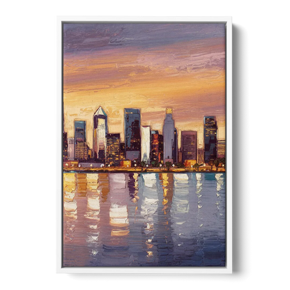 San Diego Downtown Skyline - White Frame Canvas
