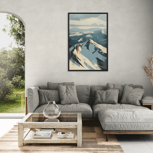 Grouse Mountain Snow View - Living Room Black Frame Canvas