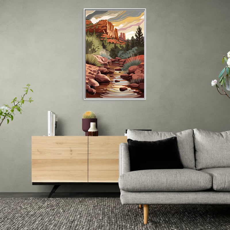 Sedona Oak Creek Reflections - Living Room White Frame Canvas