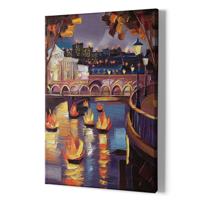 Providence Waterfire Glow - Canvas Print Art Sides