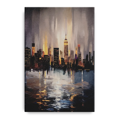 New York City Foggy Skyline Contrast Night - Canvas Wall Art