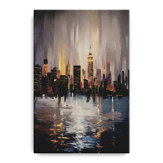 New York City Foggy Skyline Contrast Night - Canvas Wall Art