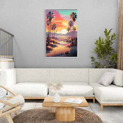 Palm Springs Desert Sunset - Living Room White Frame Canvas