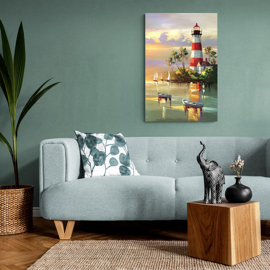Hilton Head Island Coastal Lighthouse Nautical - Canvas Wall Art Living Room