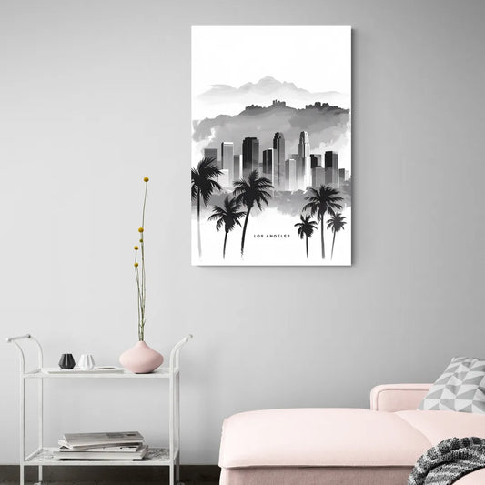 Los Angeles Black and White Cityscape - Canvas Wall Art Living Room