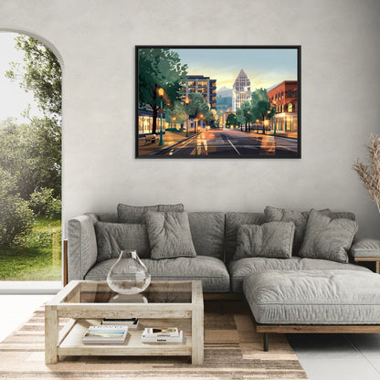 Eugene Cityscape Downtown - Living Room Black Frame Canvas