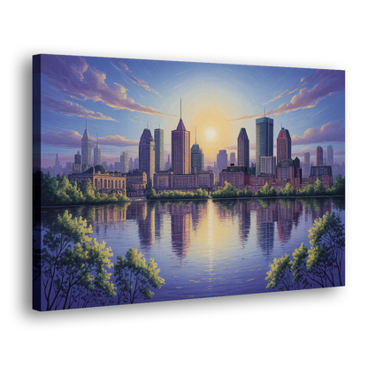 Montreal Skyline Reflections - Canvas Print Art Sides