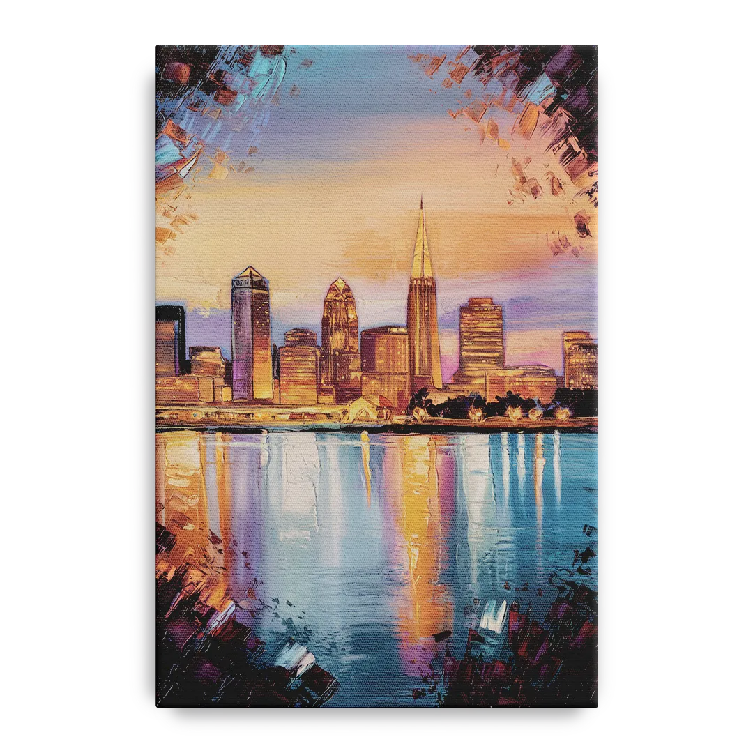 Cleveland Skyline Reflection - Canvas Wall Art