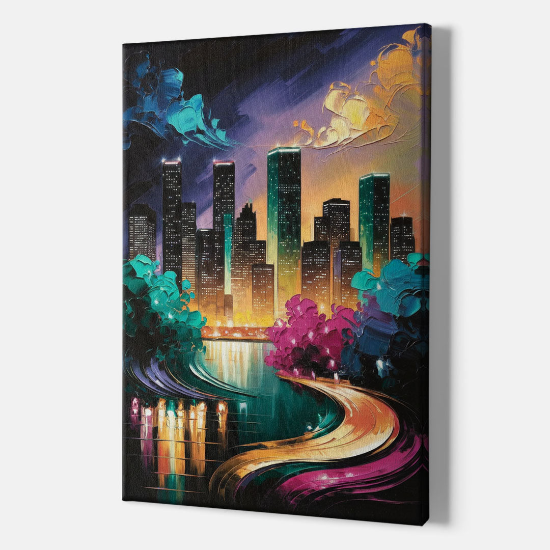 Houston Vibrant Nights - Canvas Wall Art Indoor