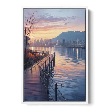 Vancouver Harbor Sunrise - White Frame Canvas