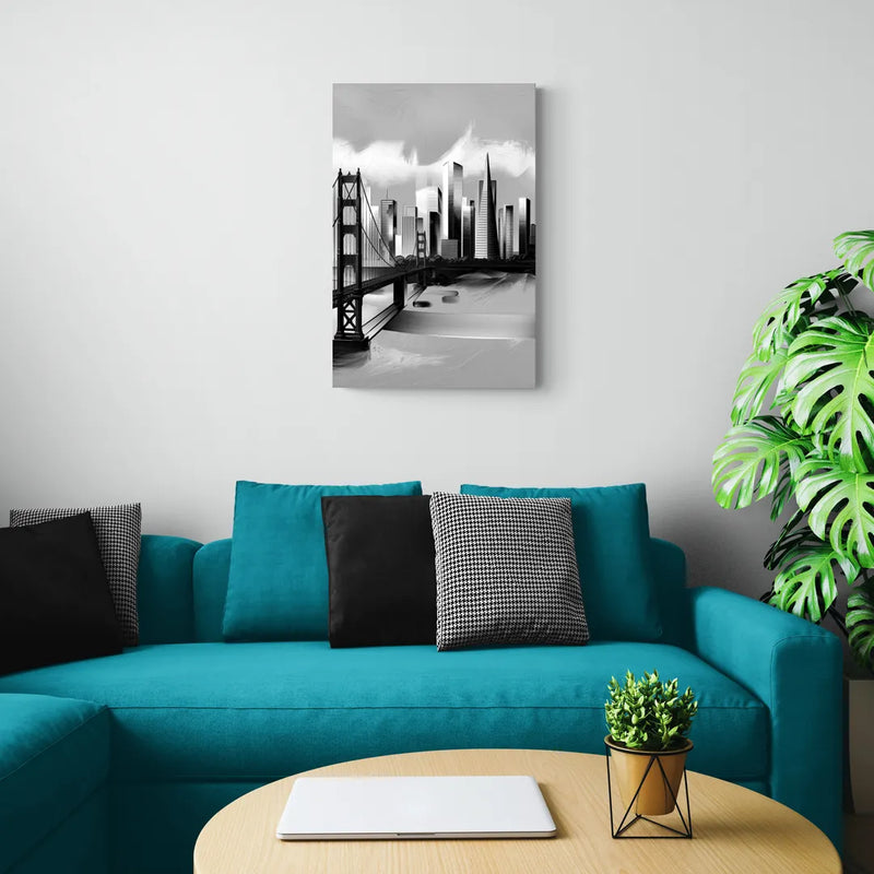 San Francisco Black and White Skyline - Canvas Wall Art Living Room