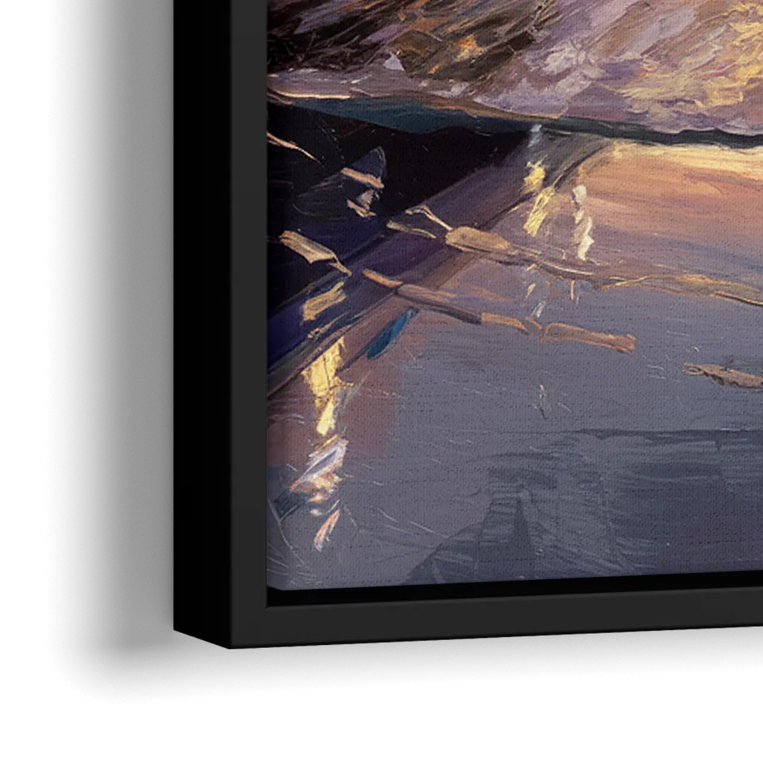 Long Beach Pier at Sunset - Close-Up Black Frame Canvas