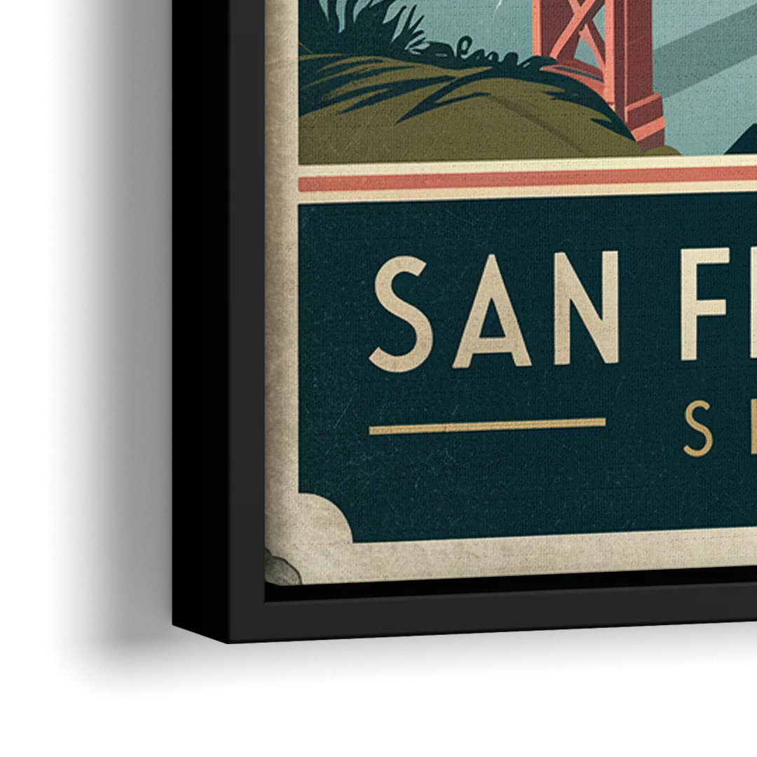 San Francisco Golden Gate Bridge Skyline - Close-Up Black Frame Canvas