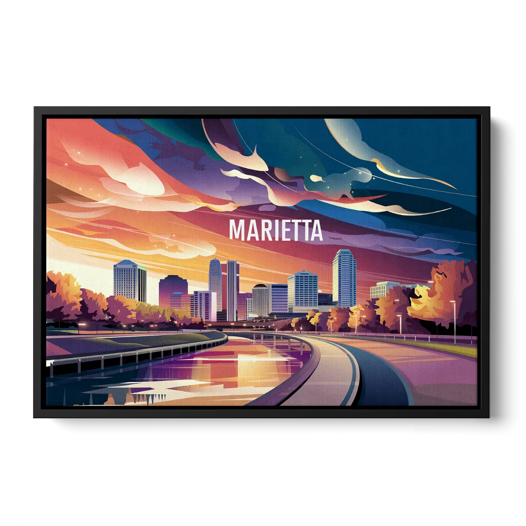 Marietta Skyline Sunset - Black Frame Canvas