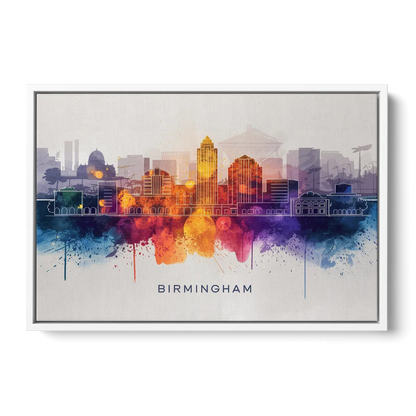 Birmingham Downtown Skyline - White Frame Canvas