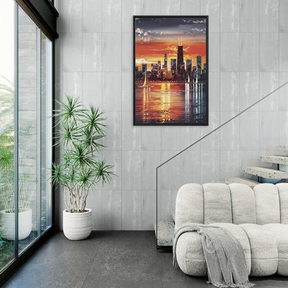 Chicago Lakefront Beauty - Living Room Black Frame Canvas