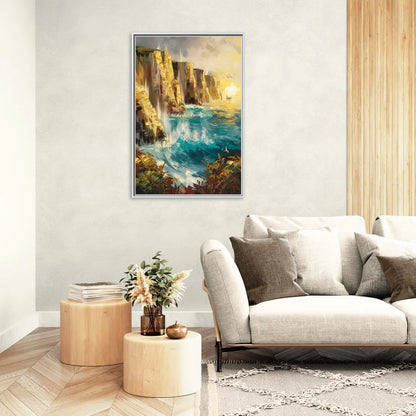 Seaside Rocky Cliffs - Living Room White Frame Canvas