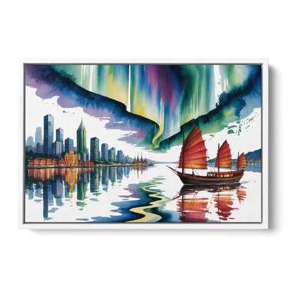 Victoria Harbour Lights - White Frame Canvas