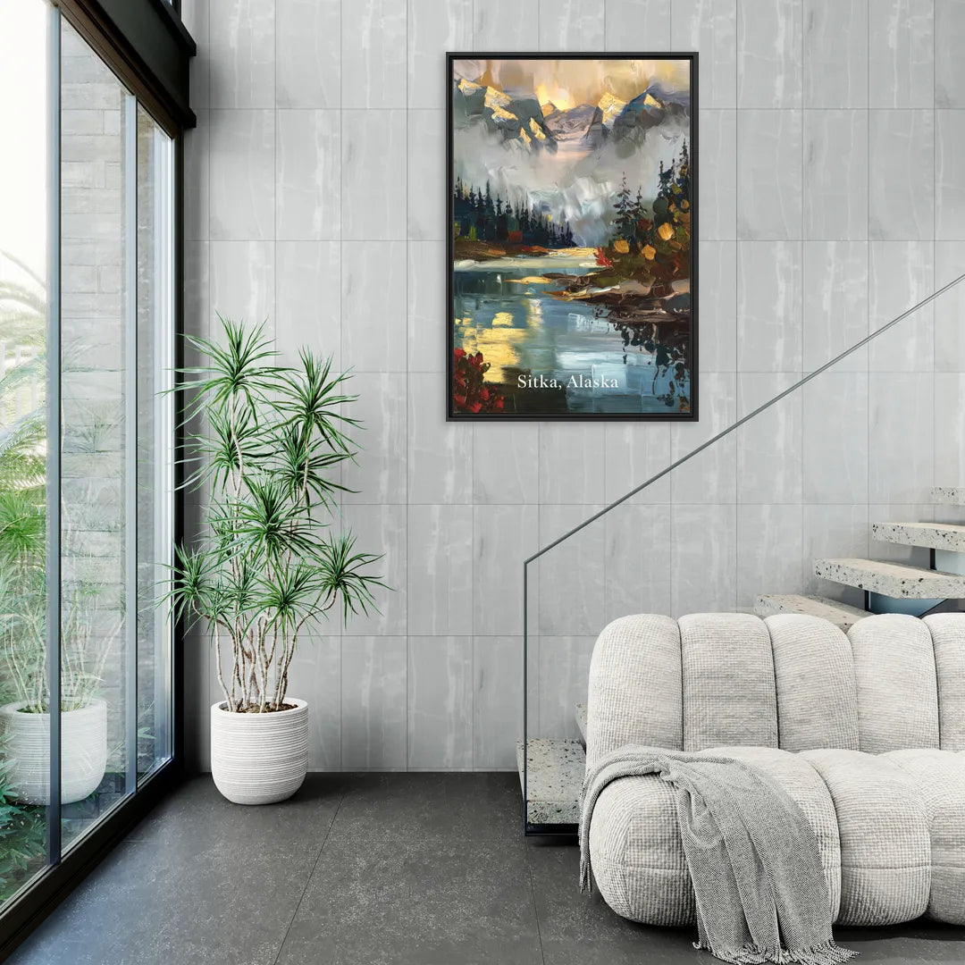Sitka Scenic Reflections - Living Room Black Frame Canvas